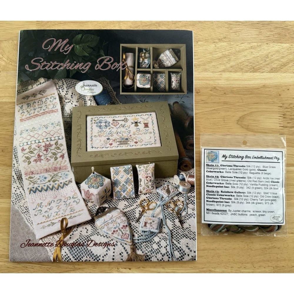 My Stitching Box Pattern w Threads & Embellishment Pack Jeanette Douglas Designs